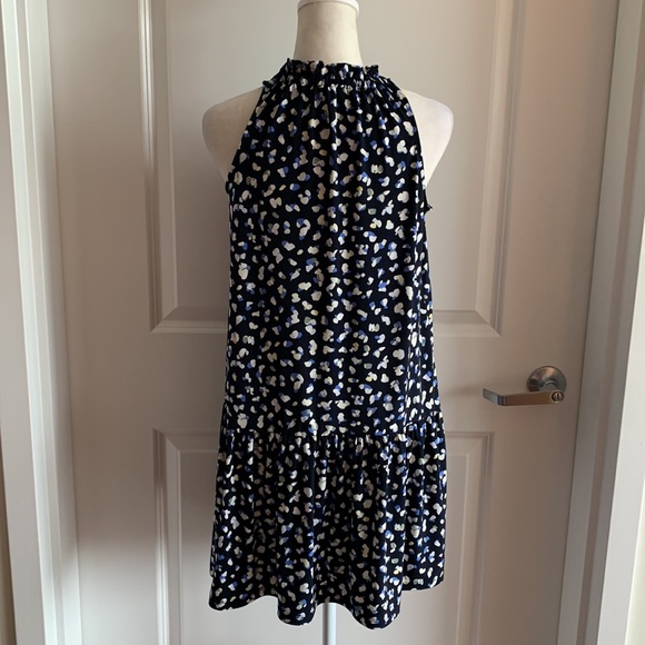 Banana Republic Midi Dress Blue Petite Small Sleeveless High Neck Geometric - Picture 7 of 9